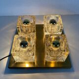 Brass and frosted glass cube wall lamp by Peill & Putzler 1970