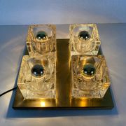 Applique à cube en laiton et verre givré de Peill & Putzler 1970