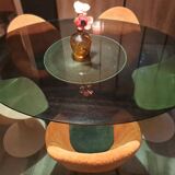 Set of 3 chairs, egg-shaped armchairs with compass legs, 1950