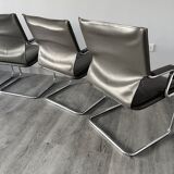 Set of 6 Uno chairs in grey leather on tubular chrome cantilevered frames