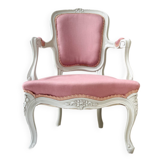 Pink Louis XV style convertible armchair in weathered wood for children