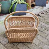 60s rattan magazine rack