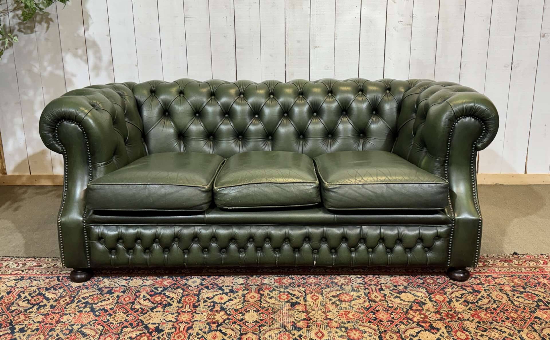 1970s leather Chesterfield three-seater sofa
