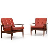 Pair of Danish / Scandinavian Teak Easychairs wit Leather 1960s