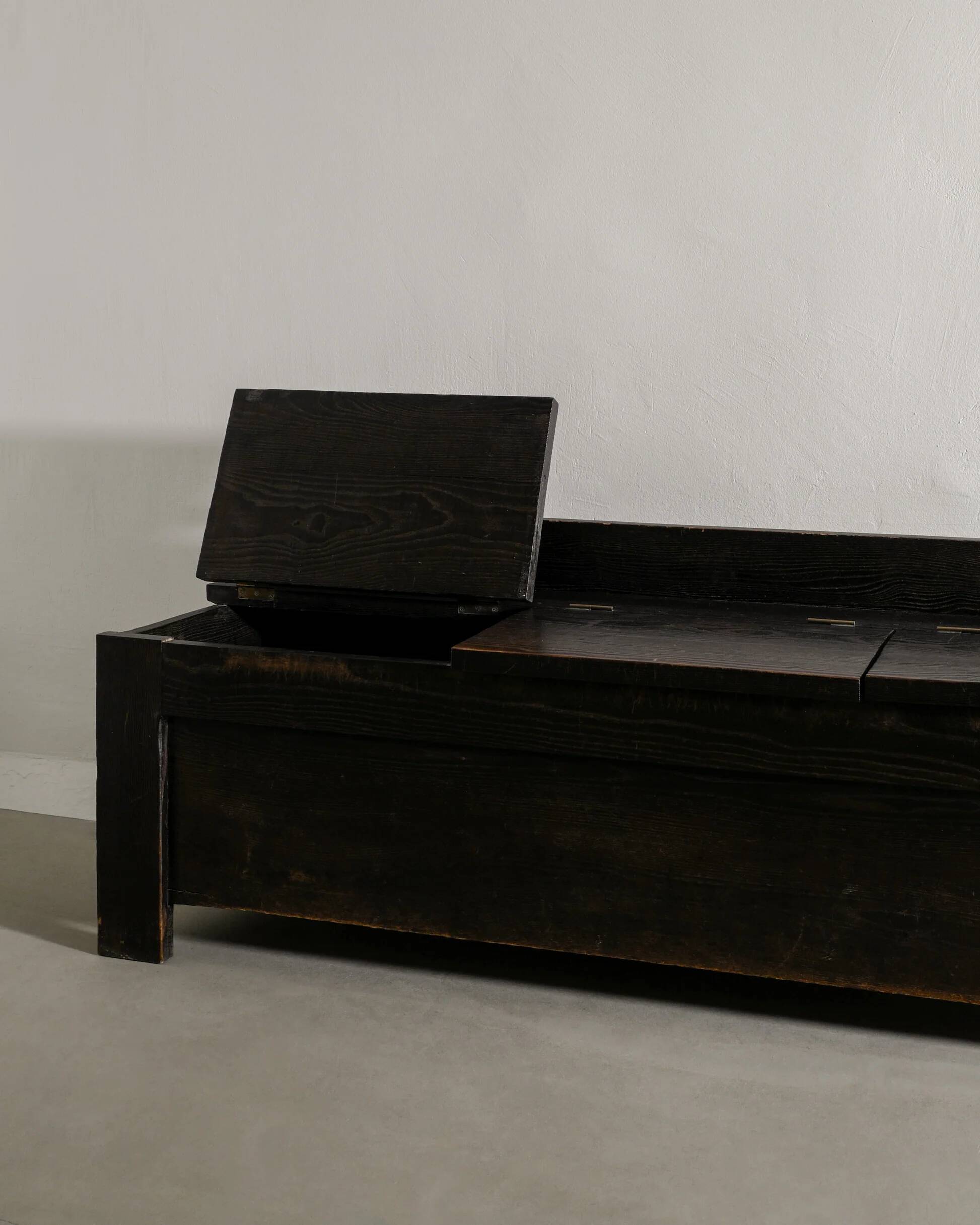 French Mid Century Black Wooden Ebonized Cabin Dining Set, 1950s