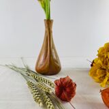 Vase soliflore in old stoneware flamed caramel color and honey of the Manufacture Denbac (signed and