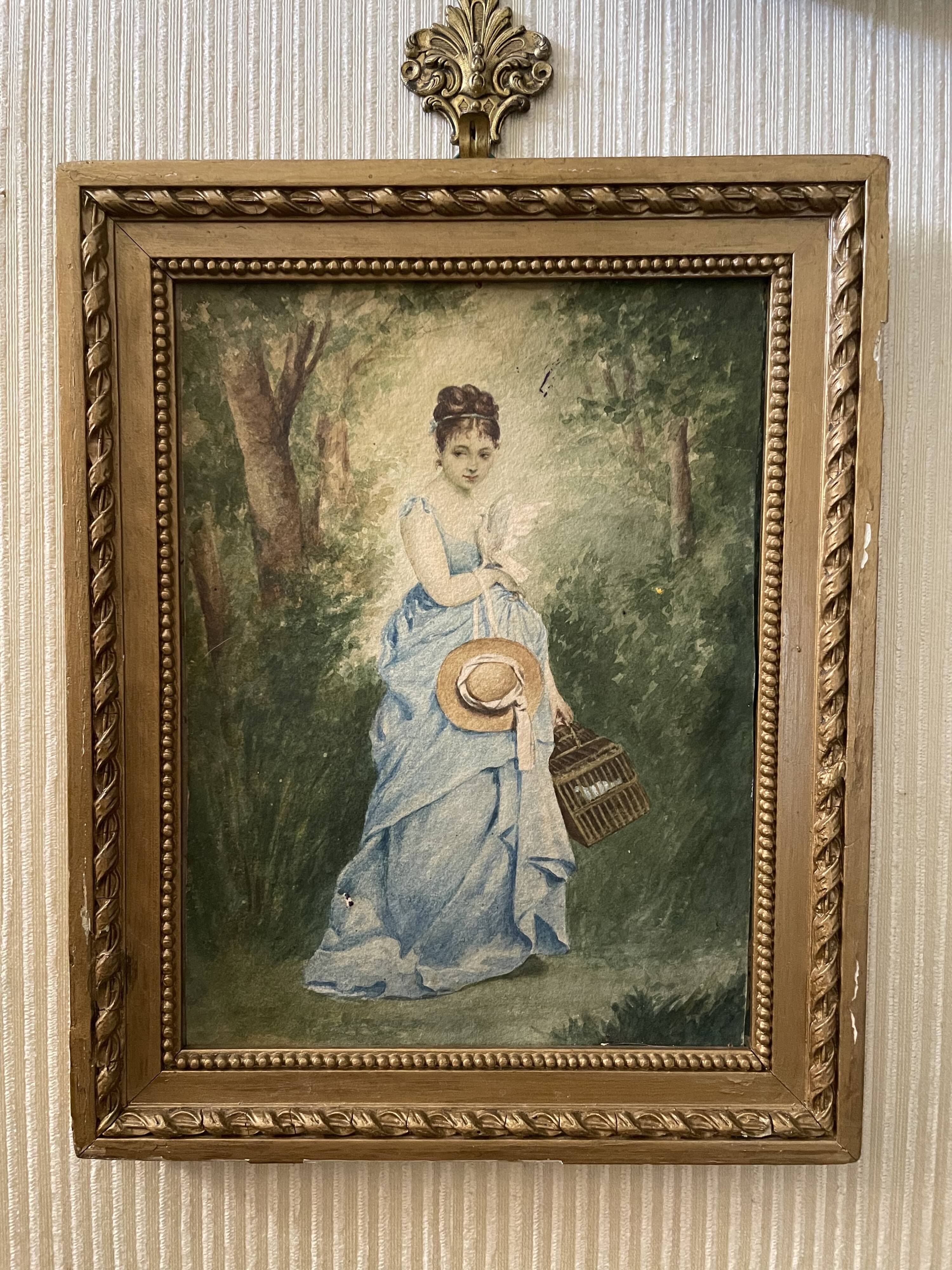 Young girl with doves painting 1860