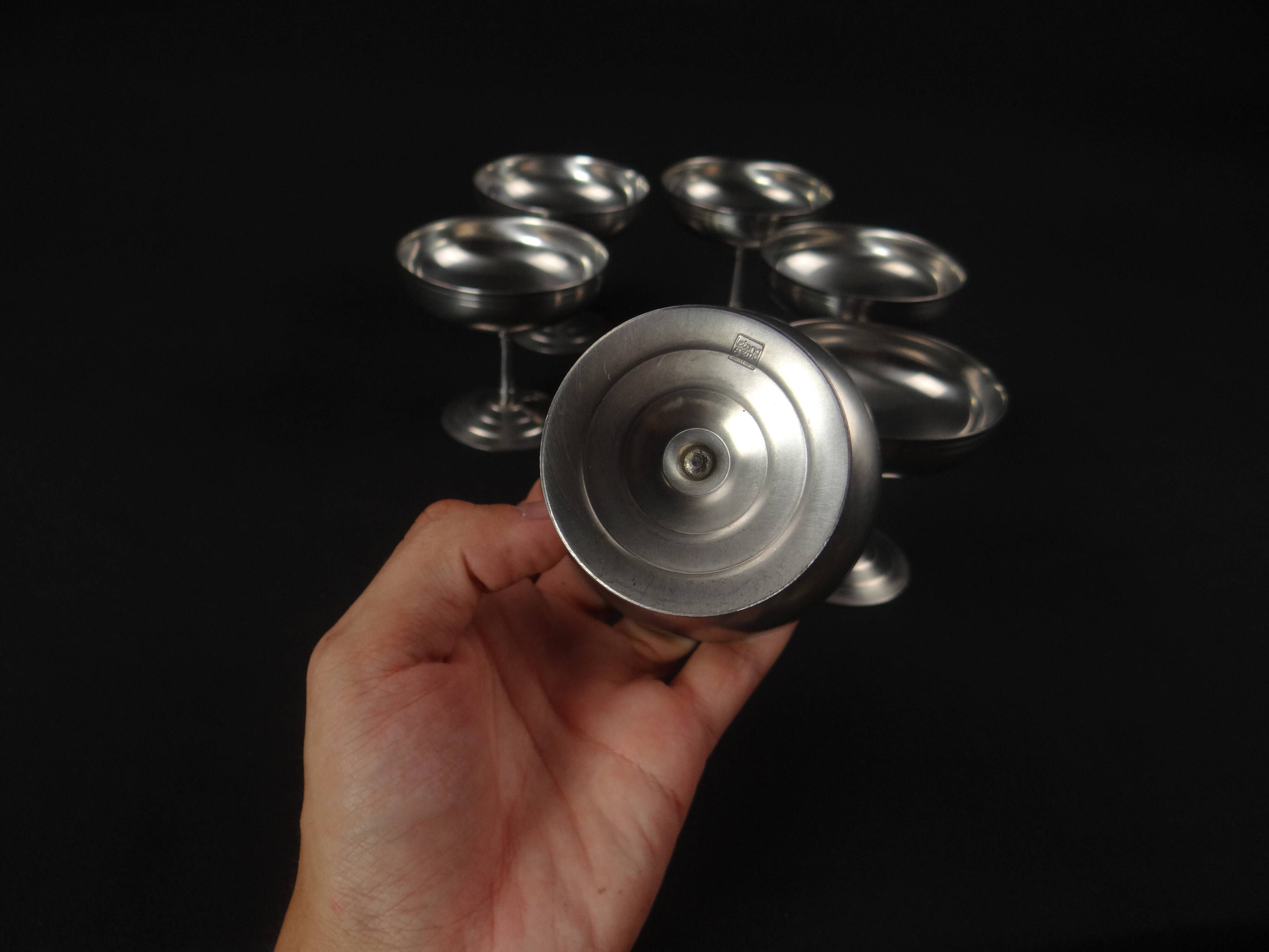 6 stainless steel ice cream cups on foot Létang Rémy stainless steel Made in France