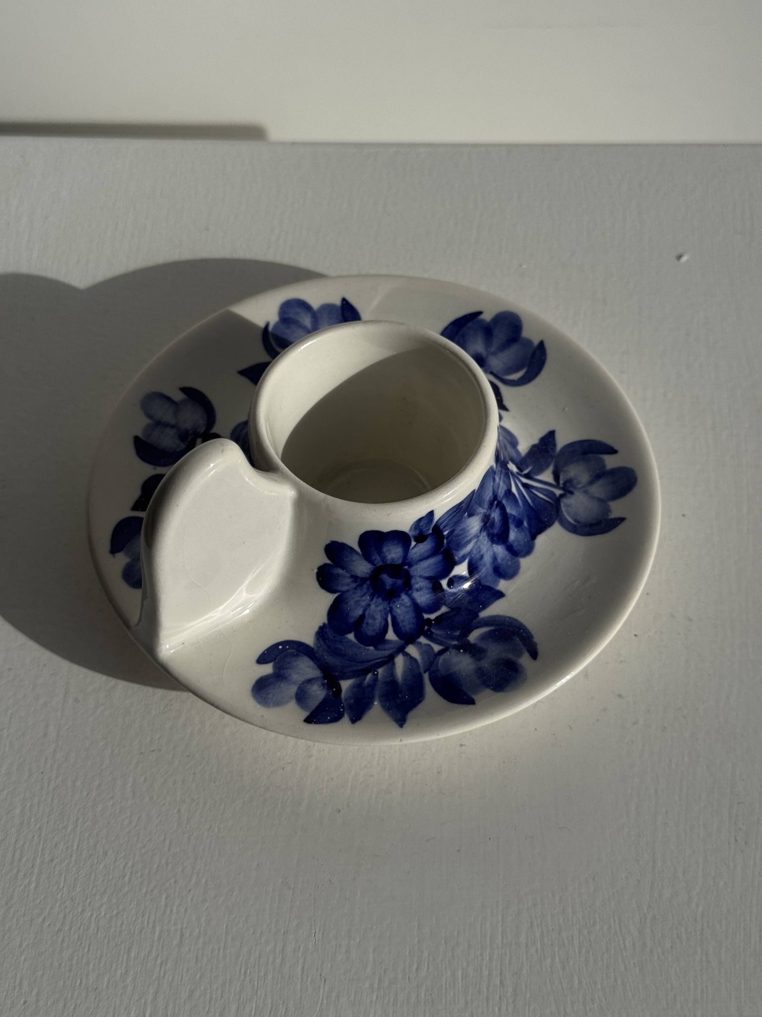 Vintage blue and white hand-held egg cup Poland D13