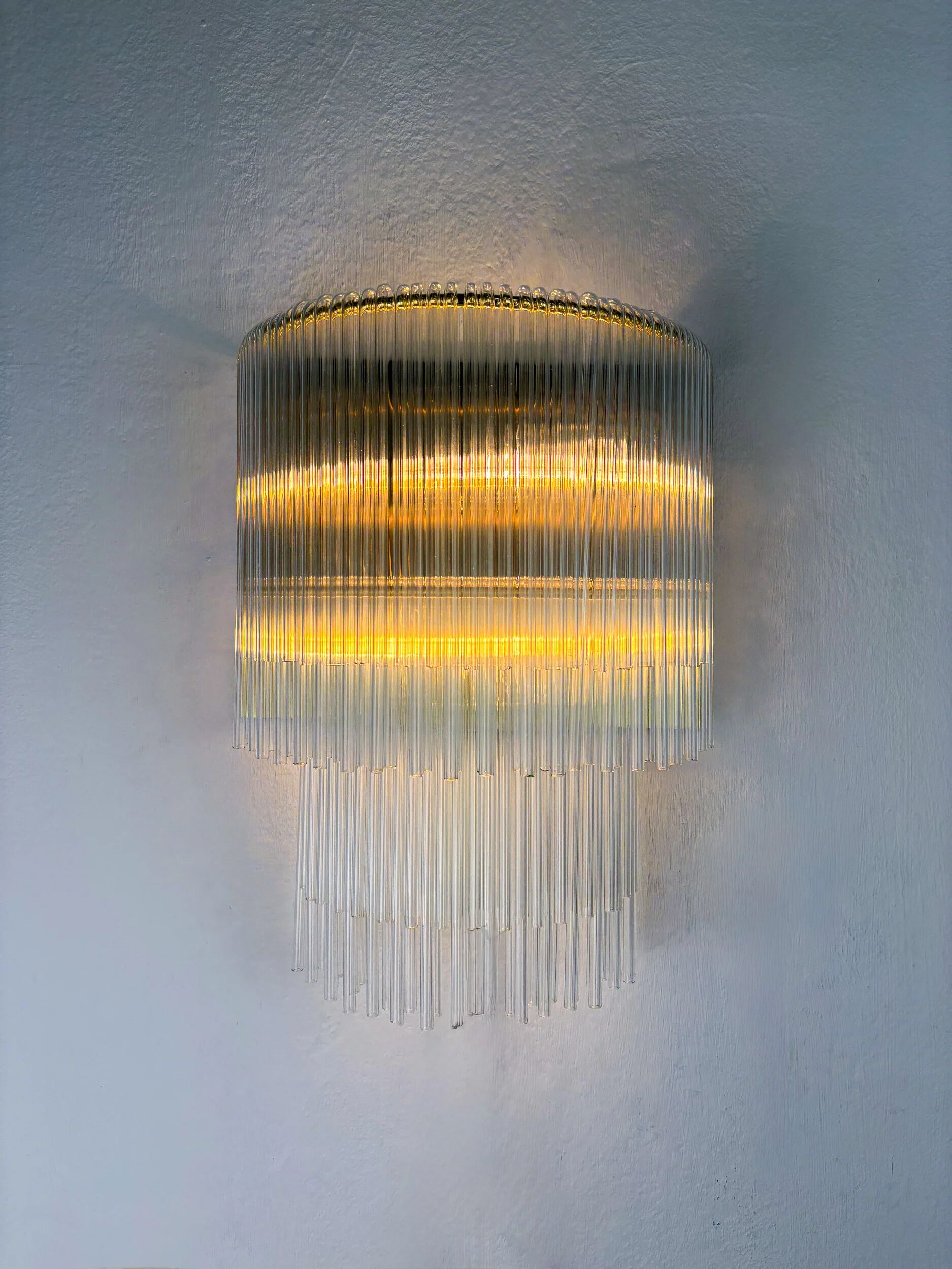 2-tier Venini tubular wall sconce, hand-blown Murano glass, Italy, 1970s