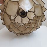 Hanging lamp of lotus flower in mother-of-pearl and brass