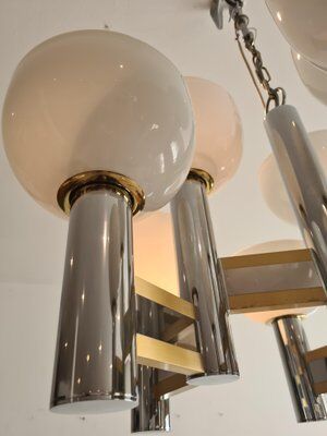 Vintage chandelier in brass and chrome by Gaetano Sciolari for Sciolari, Italy