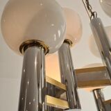 Vintage chandelier in brass and chrome by Gaetano Sciolari for Sciolari, Italy