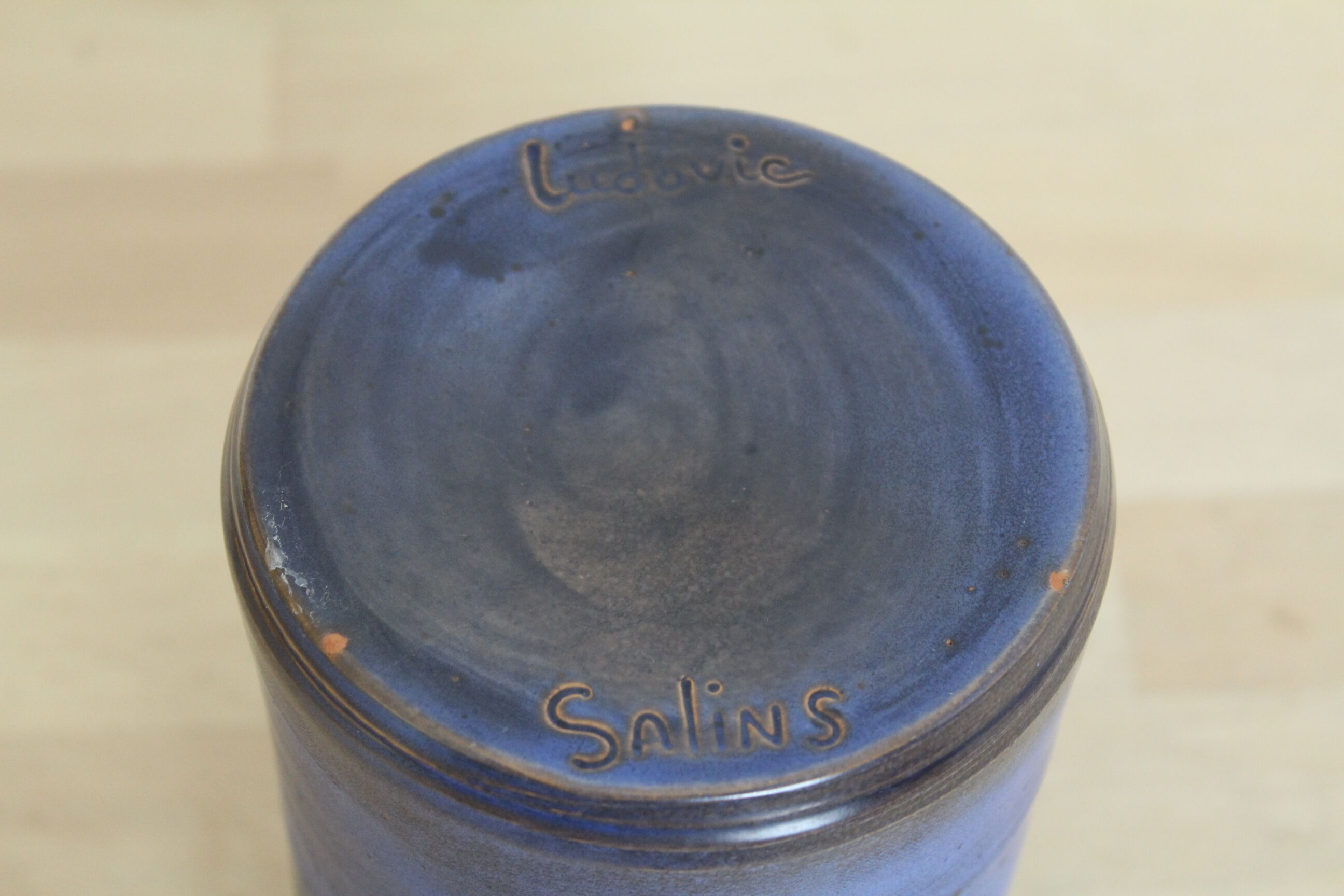 Blue ceramic pitcher, Ludovic Salins