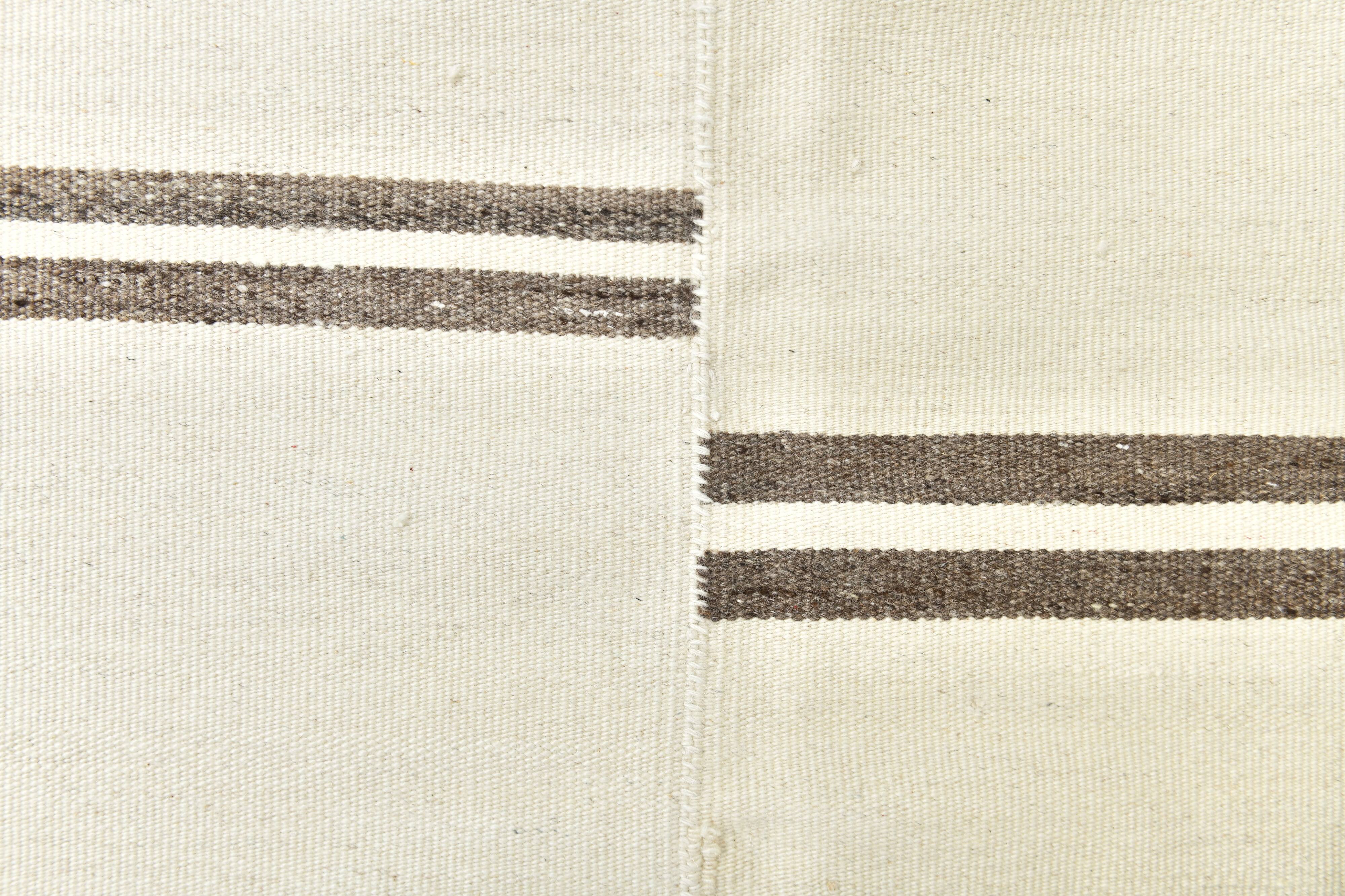8x10 Large Beige & Brown Striped Pattern Handwoven Kilim Rug, 246x316 Cm
