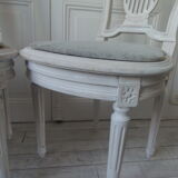 2 louis xvi style chairs beautiful patina chalk bills, seats dressed in gray velvet