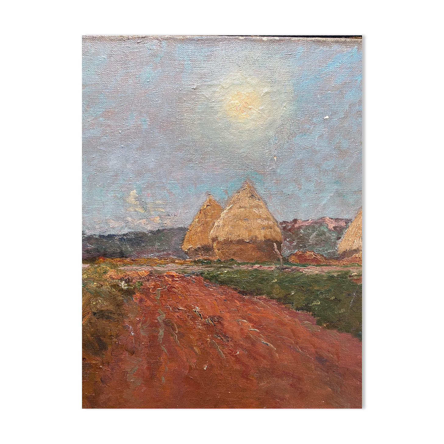 Table HST "Landscape at sunset with haystacks"