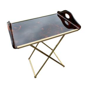 Table d'appoint laiton doré et lucite facon écaille de tortue