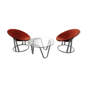 Coffee Table & Chairs Set by E. Lusch for Lusch & Co., 1960s, Set of 3