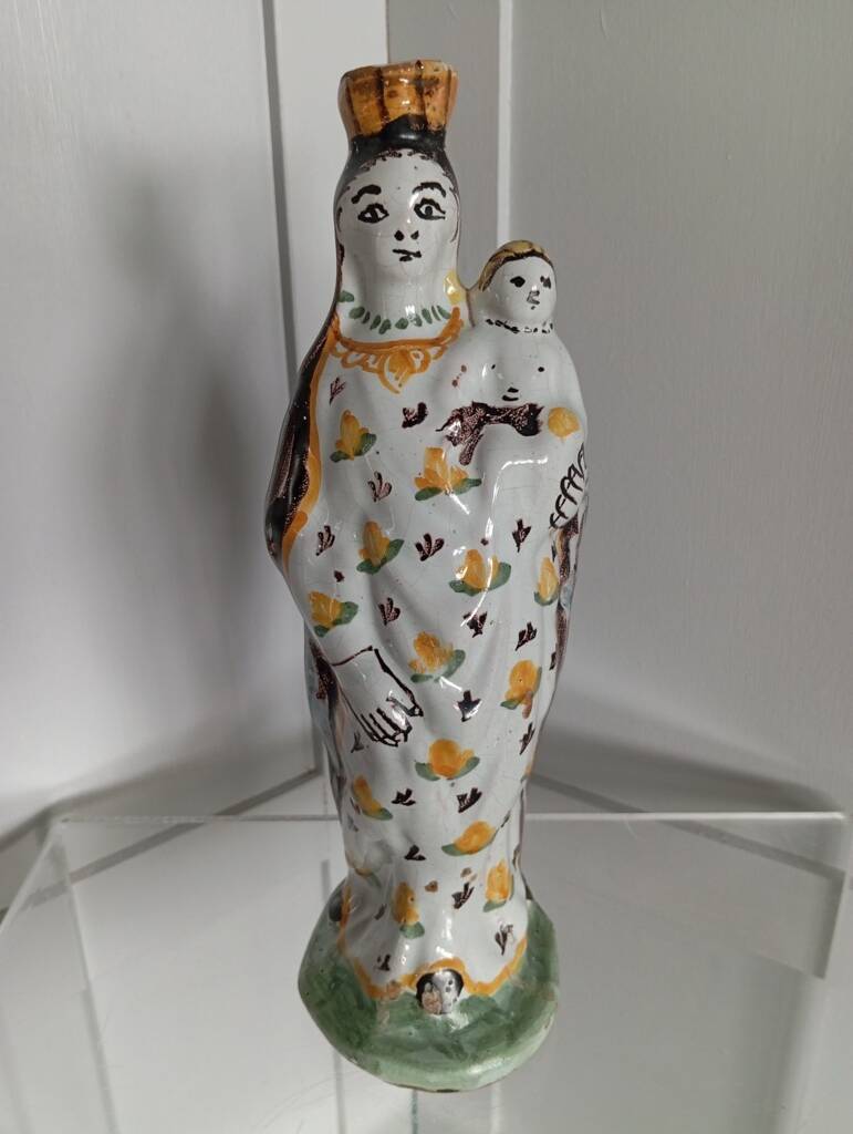 Virgin and Child in polychrome earthenware, 18th century, Nevers