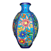 Octagonal ball vase in Longwy earthenware with floral decoration of cloisonné enamels