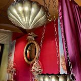 Italian Art Nouveau Hanging Bowl Pendant Lamps or Planters in Hand-Hammered Brass, 1890s, Set of 2