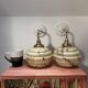 Pair of vintage marbled opaline globe wall lights