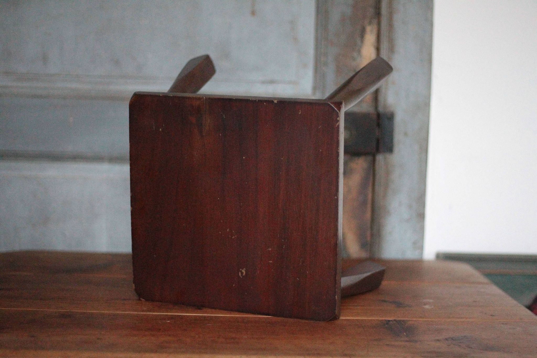 Brutalist wooden stool, vintage side stool, plant stand.