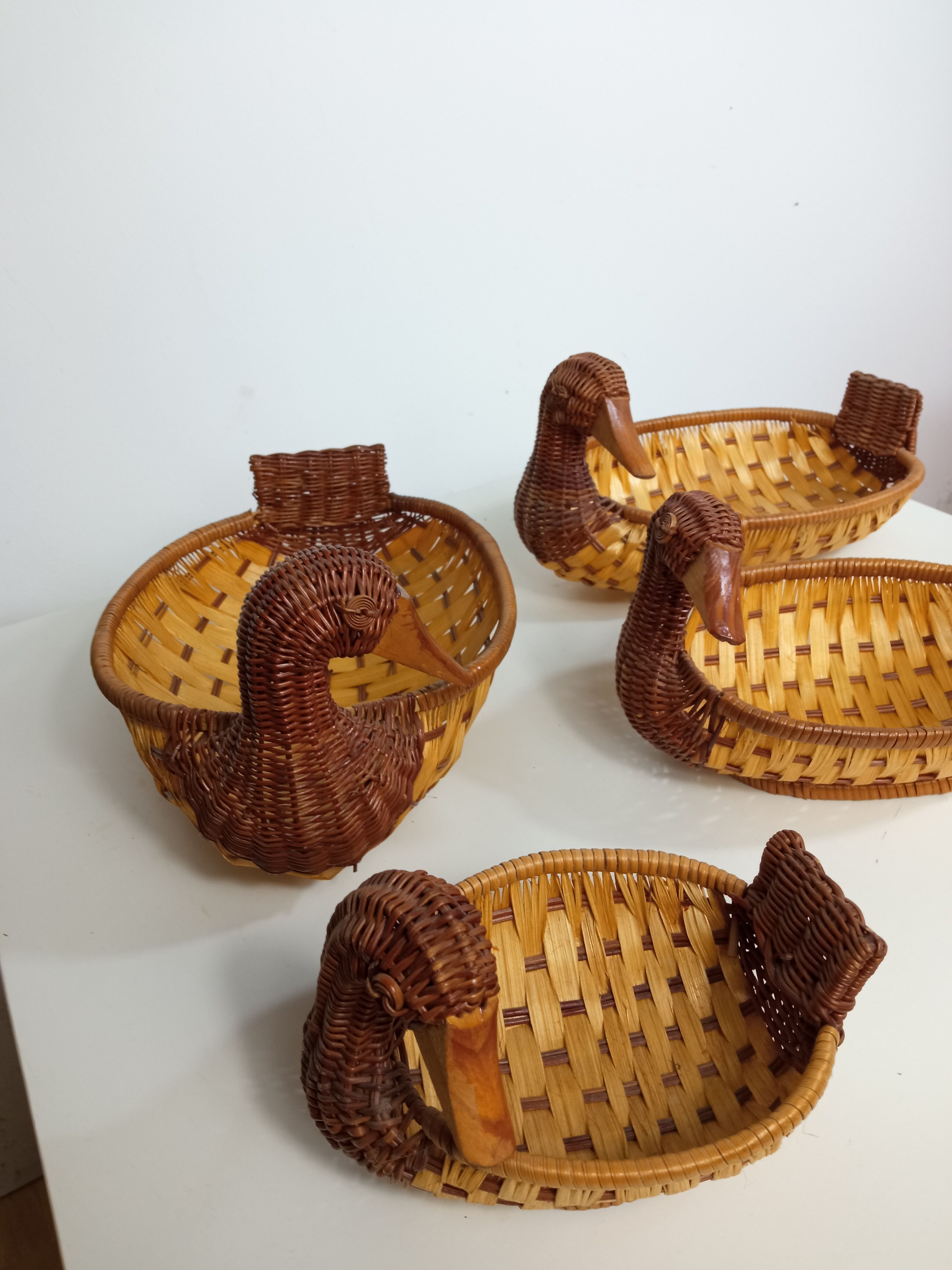 Lot de 4 canards osier Vintage
