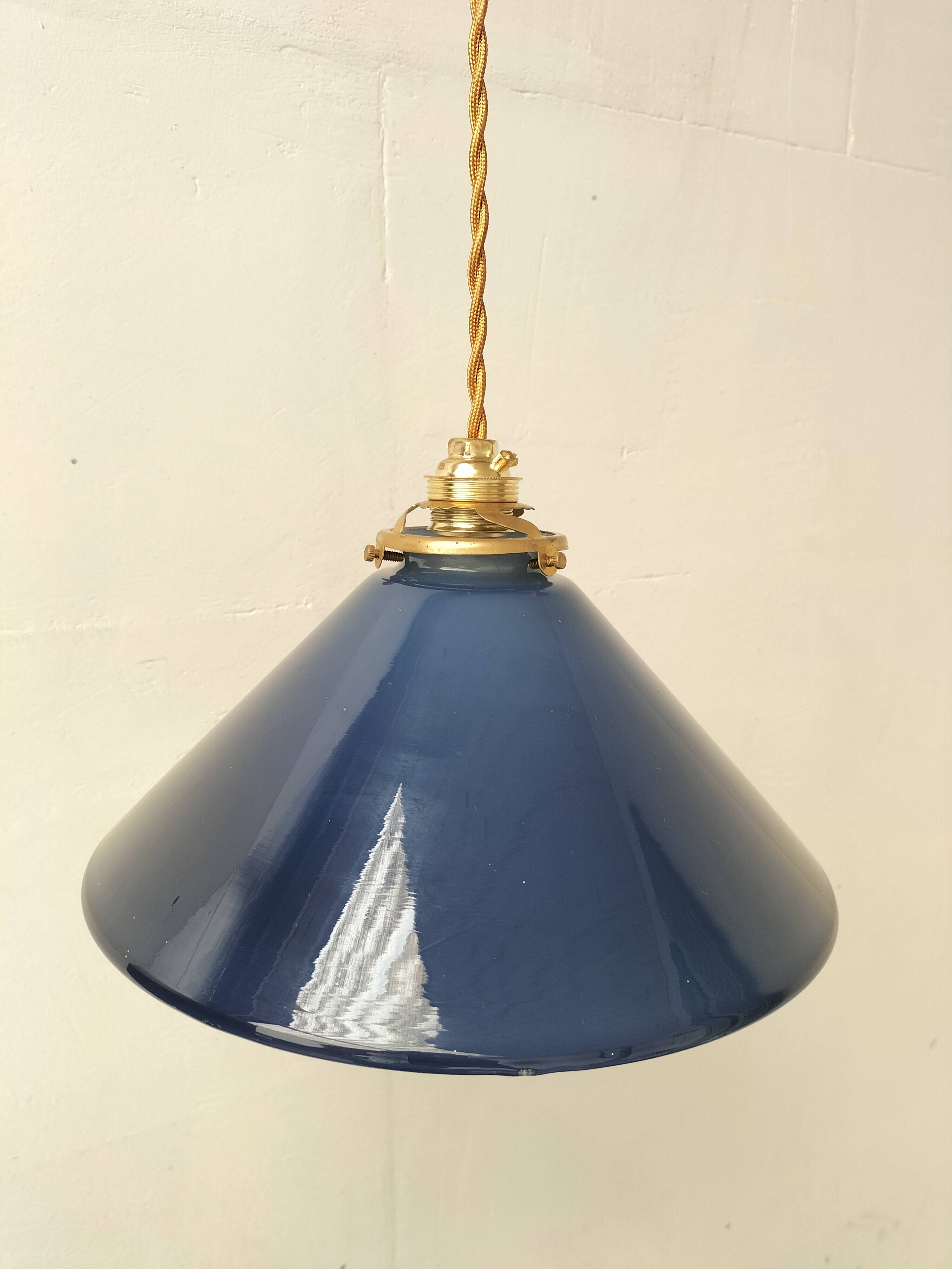 Blue opaline cone pendant light
