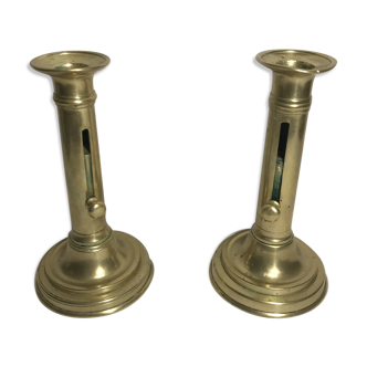 Pair of candlesticks brass golden height adjustable decoration vintage