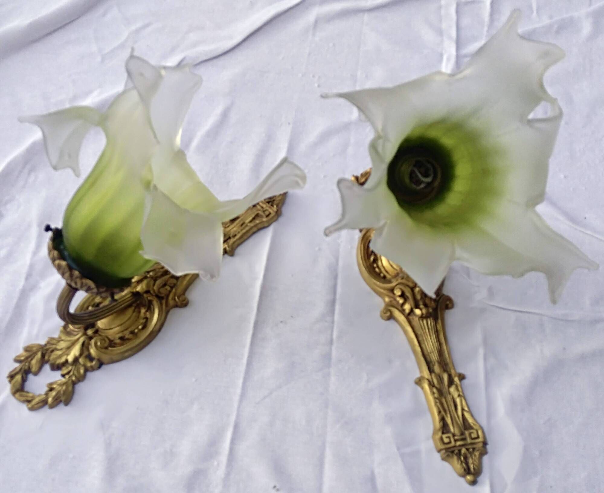 Pair of gilded metal glass paste sconces from the early 20th century