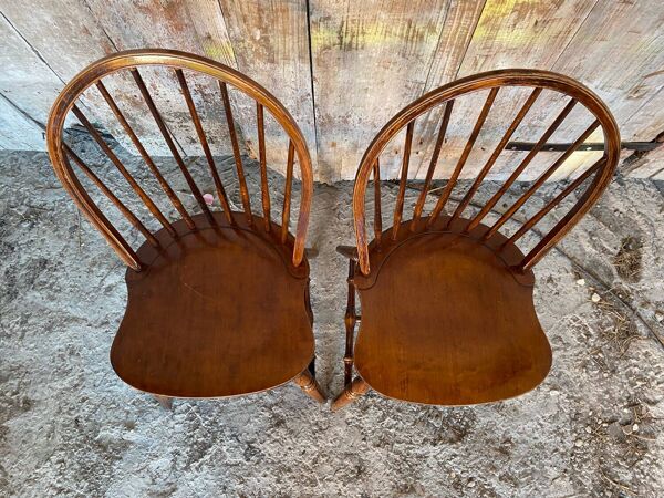 Paire chaise américaine ancienne windsor chêne bois tourné vintage