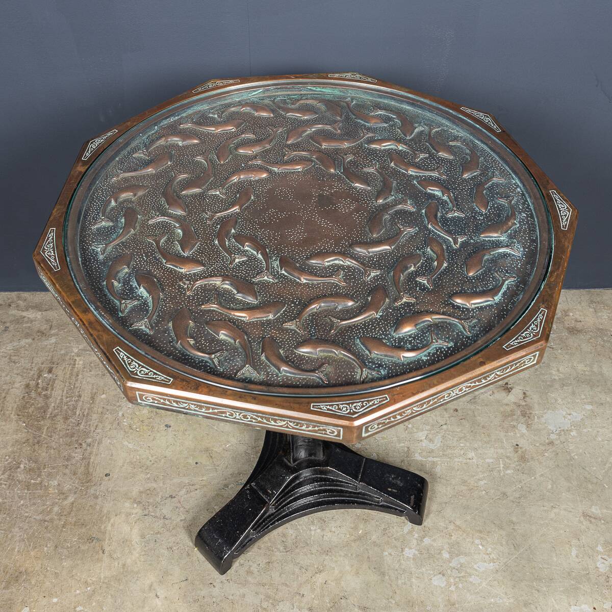 Vintage 20thc spanish embossed copper table by malart c.1930