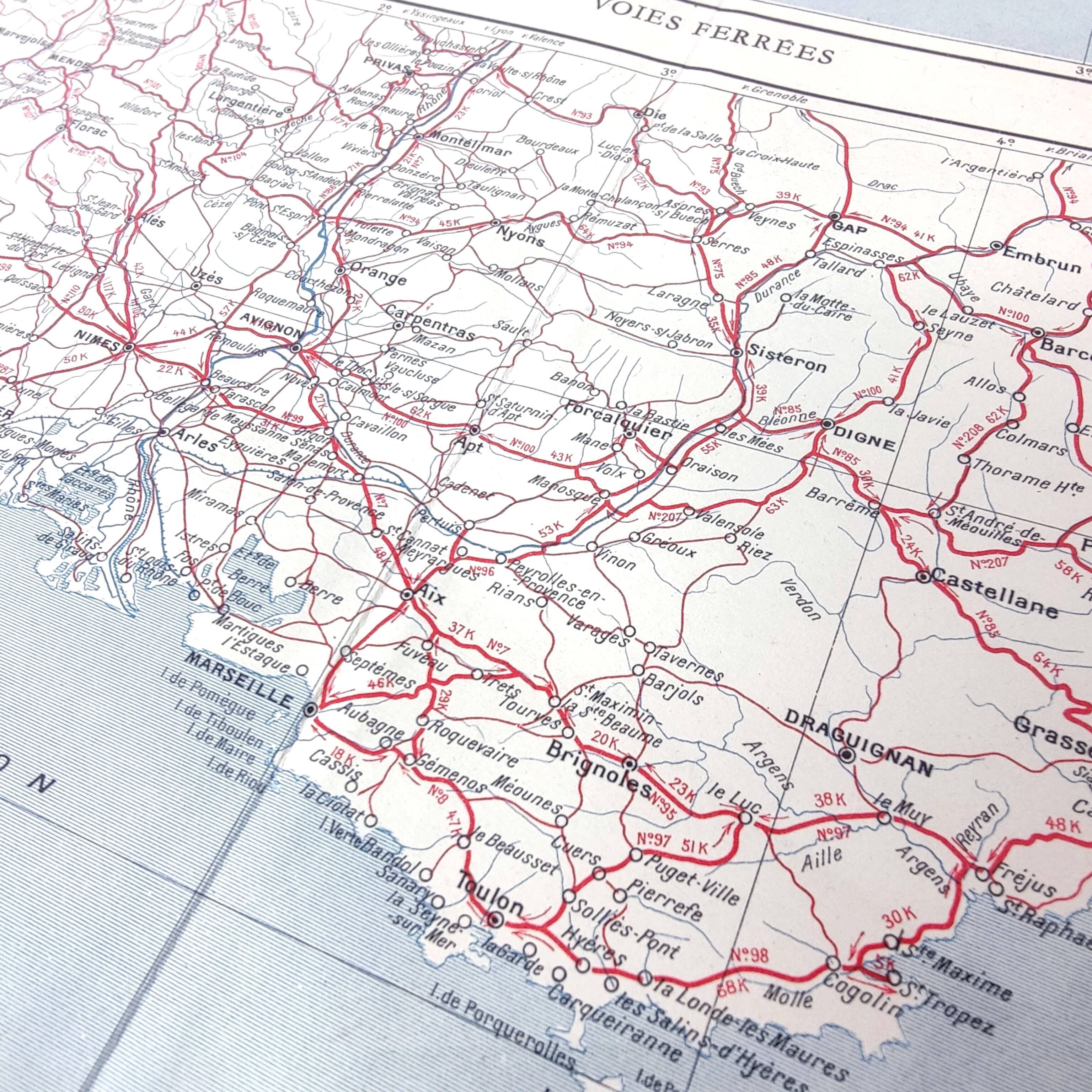 Old map of Corsica and southern Mediterranean France 43x43cm from 1950