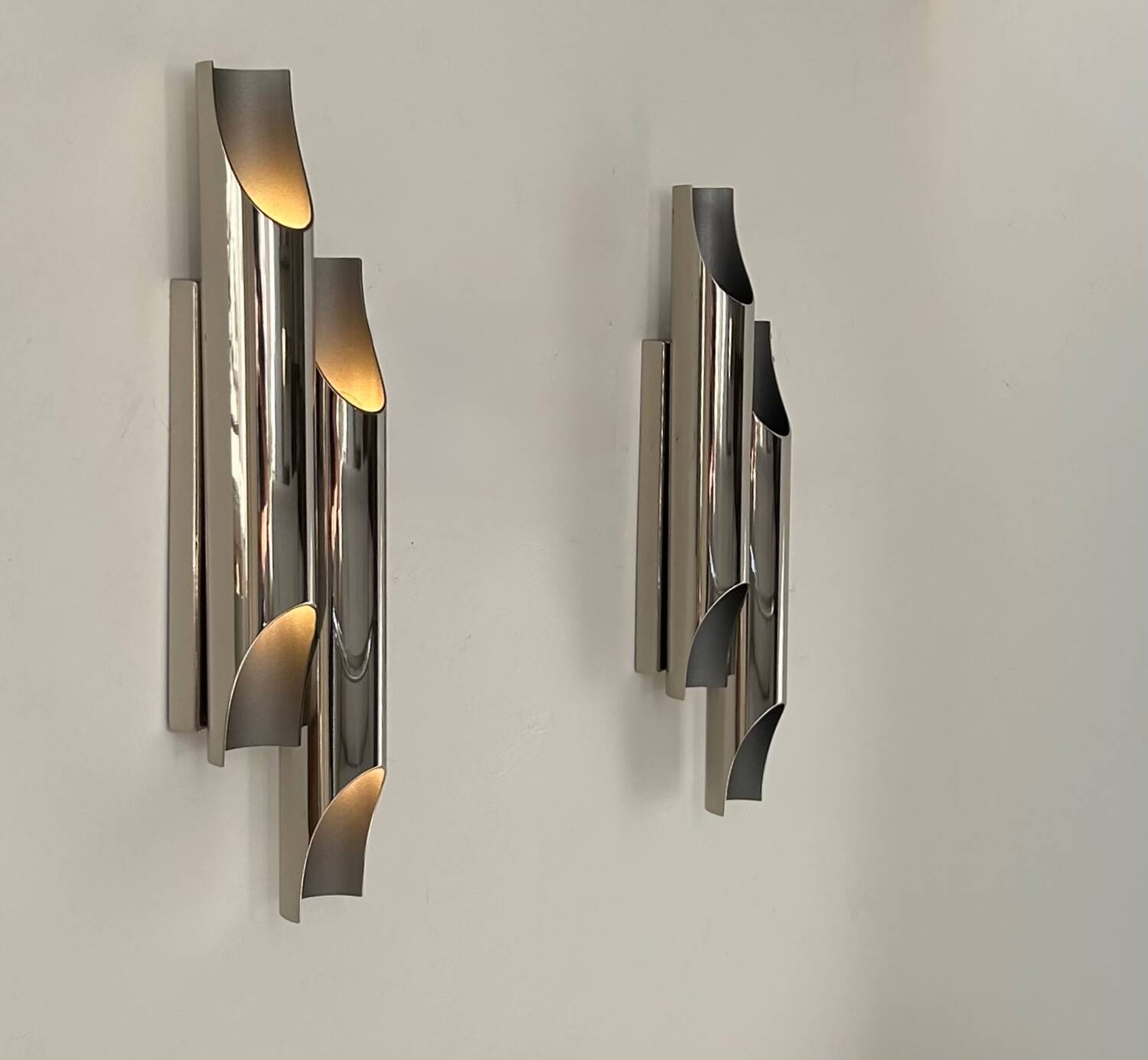 Pair of vintage double wall lights, chrome metal, Delightfull Galiano