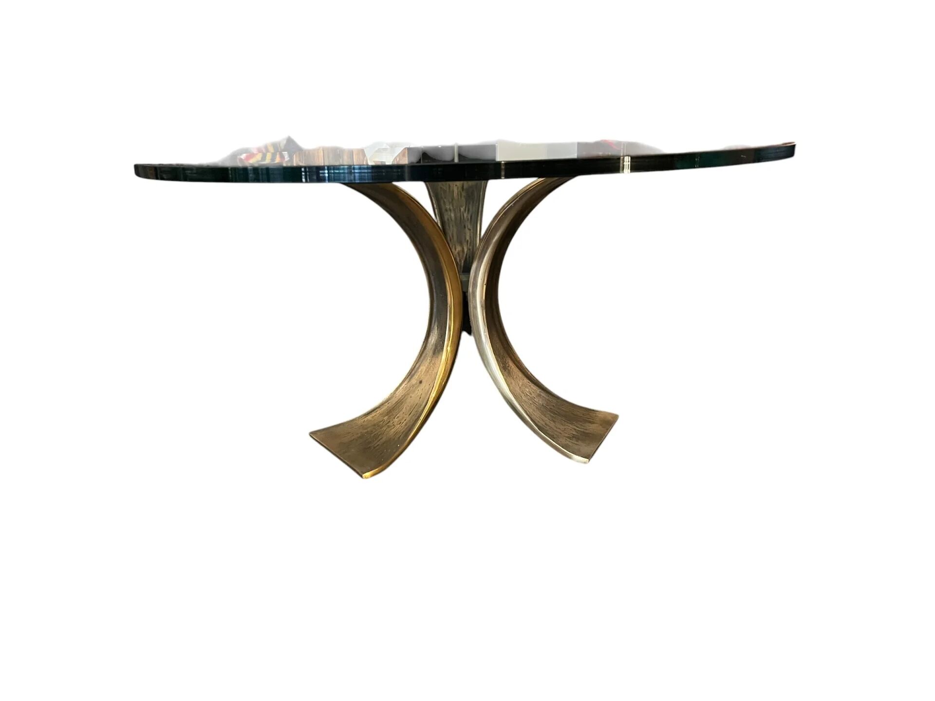 Coffee table in bronze with glass top by Luciano Frigerio