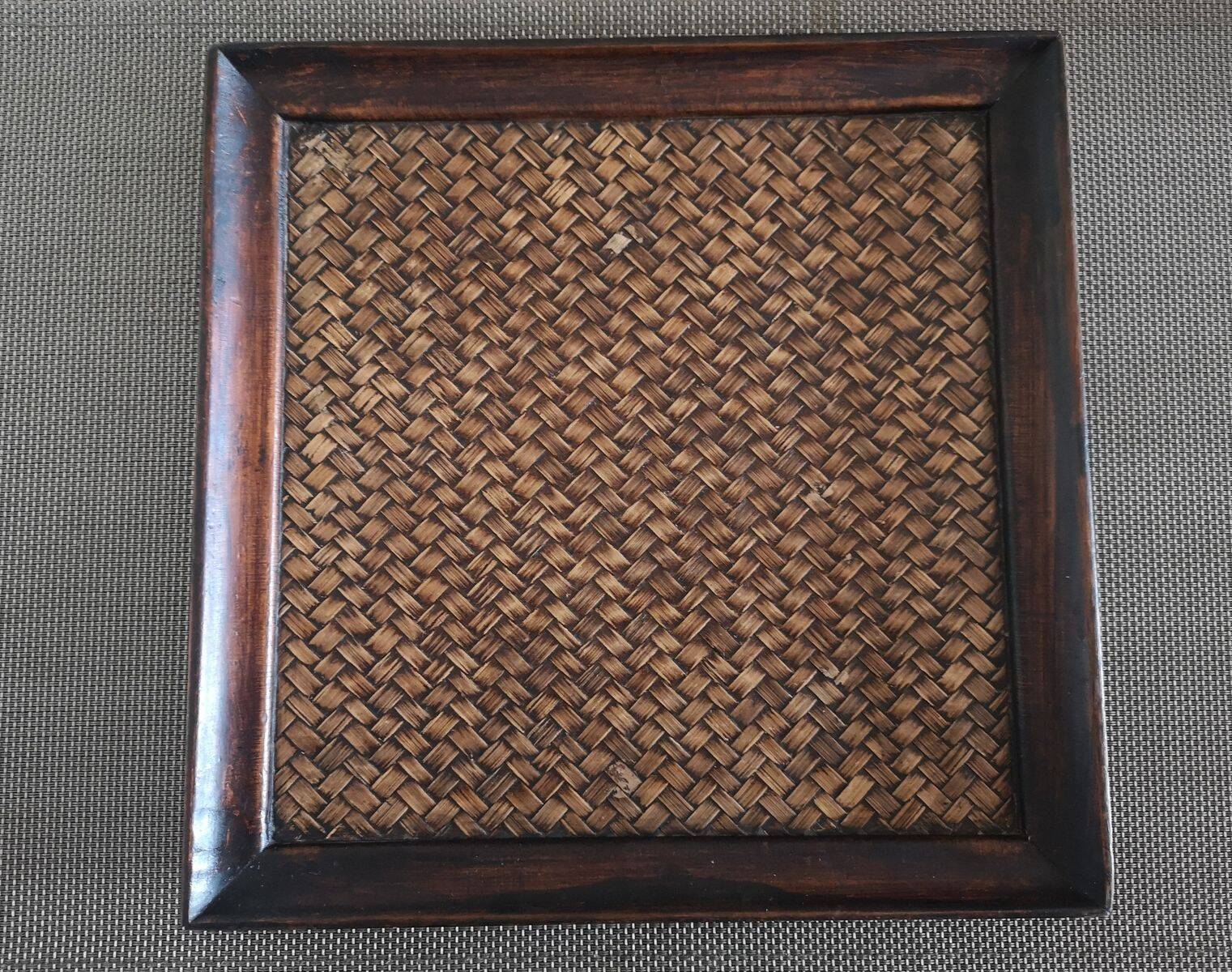 Tray in wood and woven rattan - 1st half of the 20th century