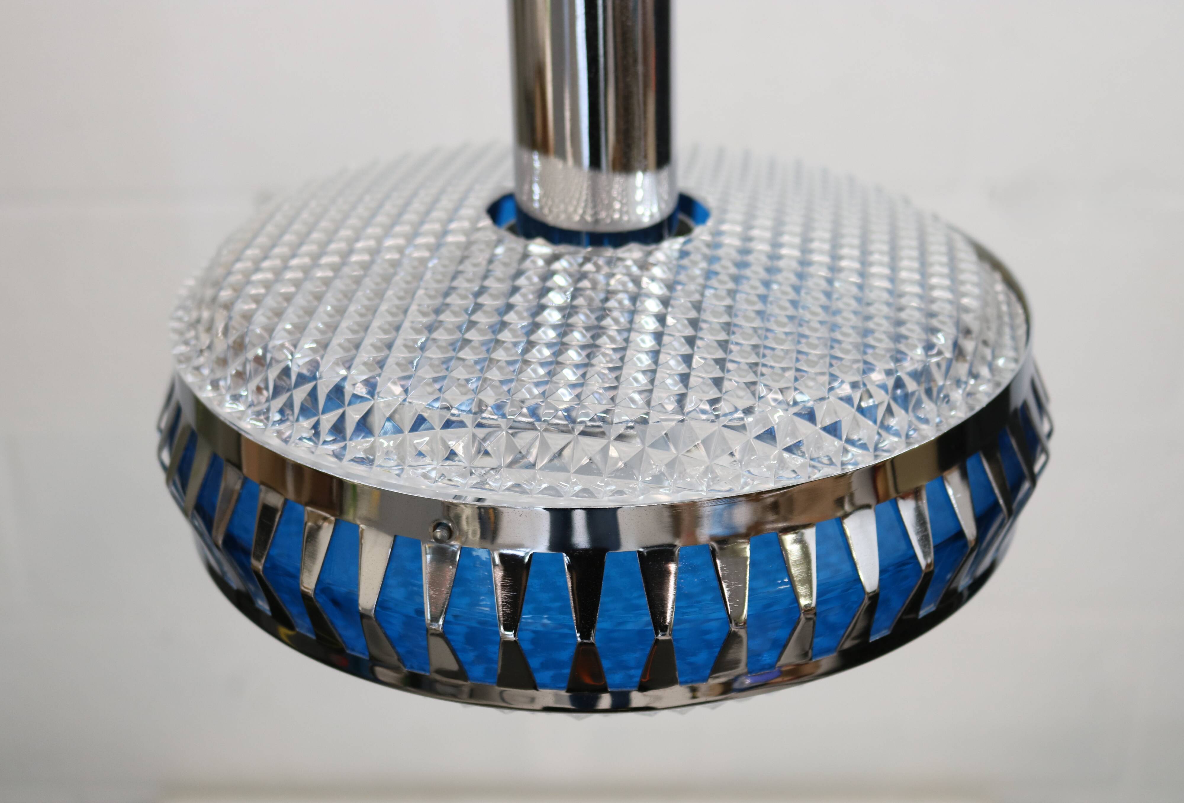 Vintage Chrome & Blue Pendant Lamp - 1970s Massive Belgium Lighting