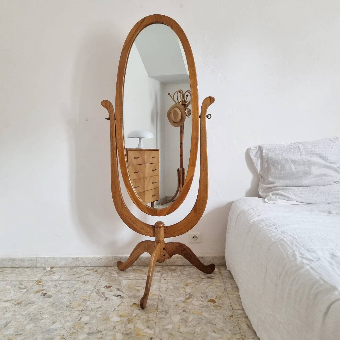 Large vintage solid wood psyche (standing mirror)