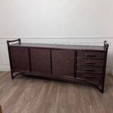 Vintage sideboard in woven wicker and bamboo
