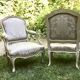 Pair of Louis XV style armchairs in grey lacquered wood.