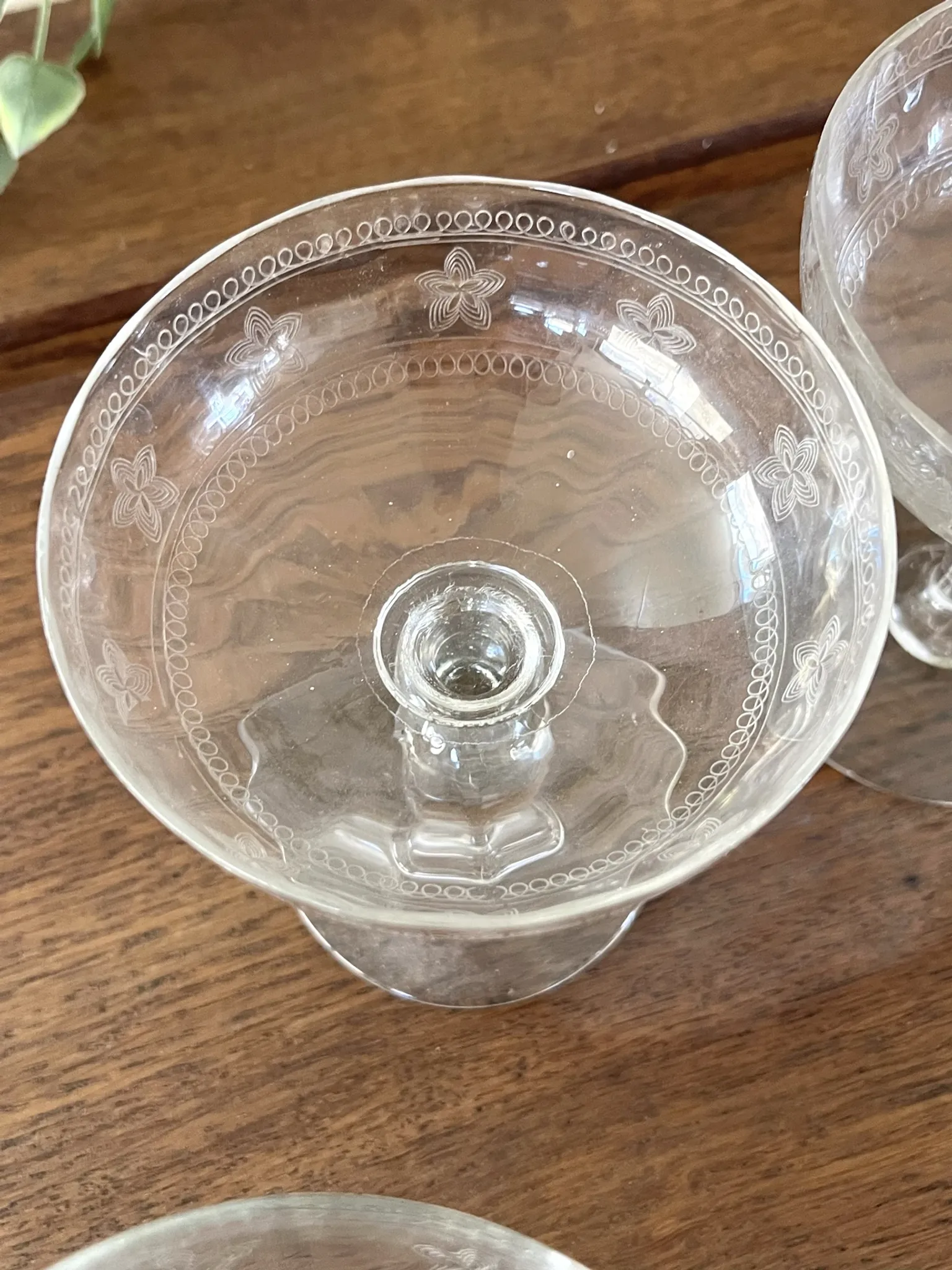Champagne coupes etched set of 4