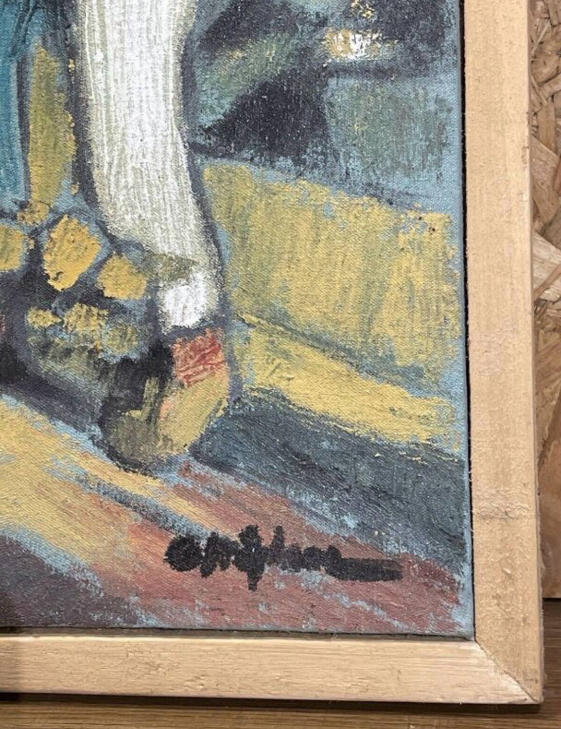 Oil on canvas signed O. Stephane, vintage painting of a grape harvest scene.