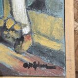 Oil on canvas signed O. Stephane, vintage painting of a grape harvest scene.