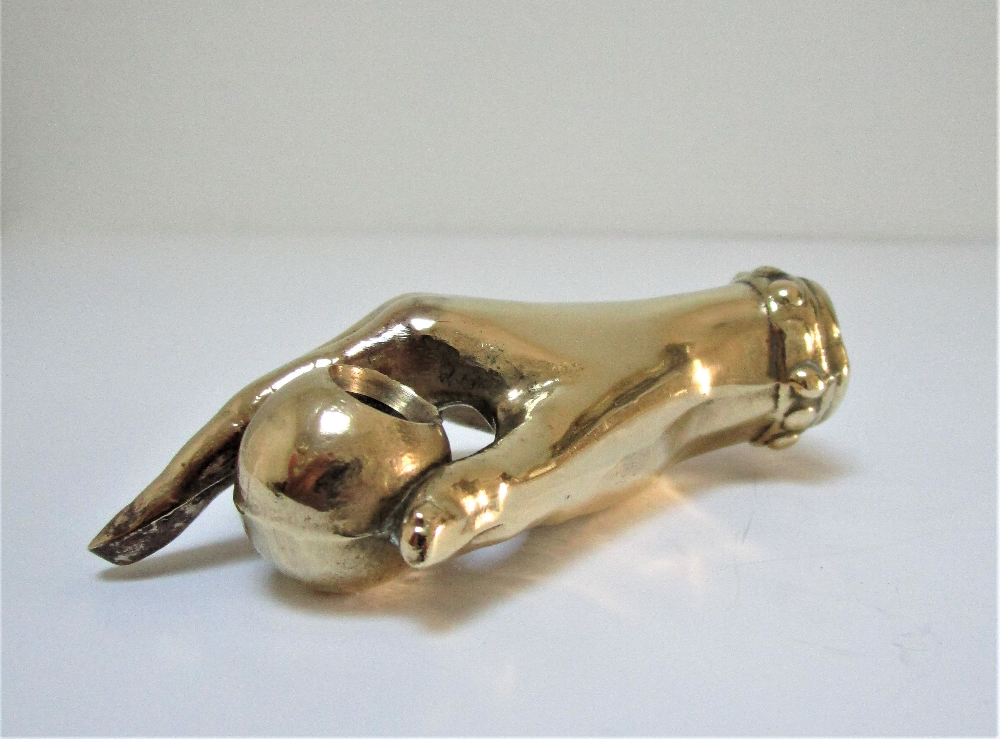 hand bronze paperweight pen holder early XXth