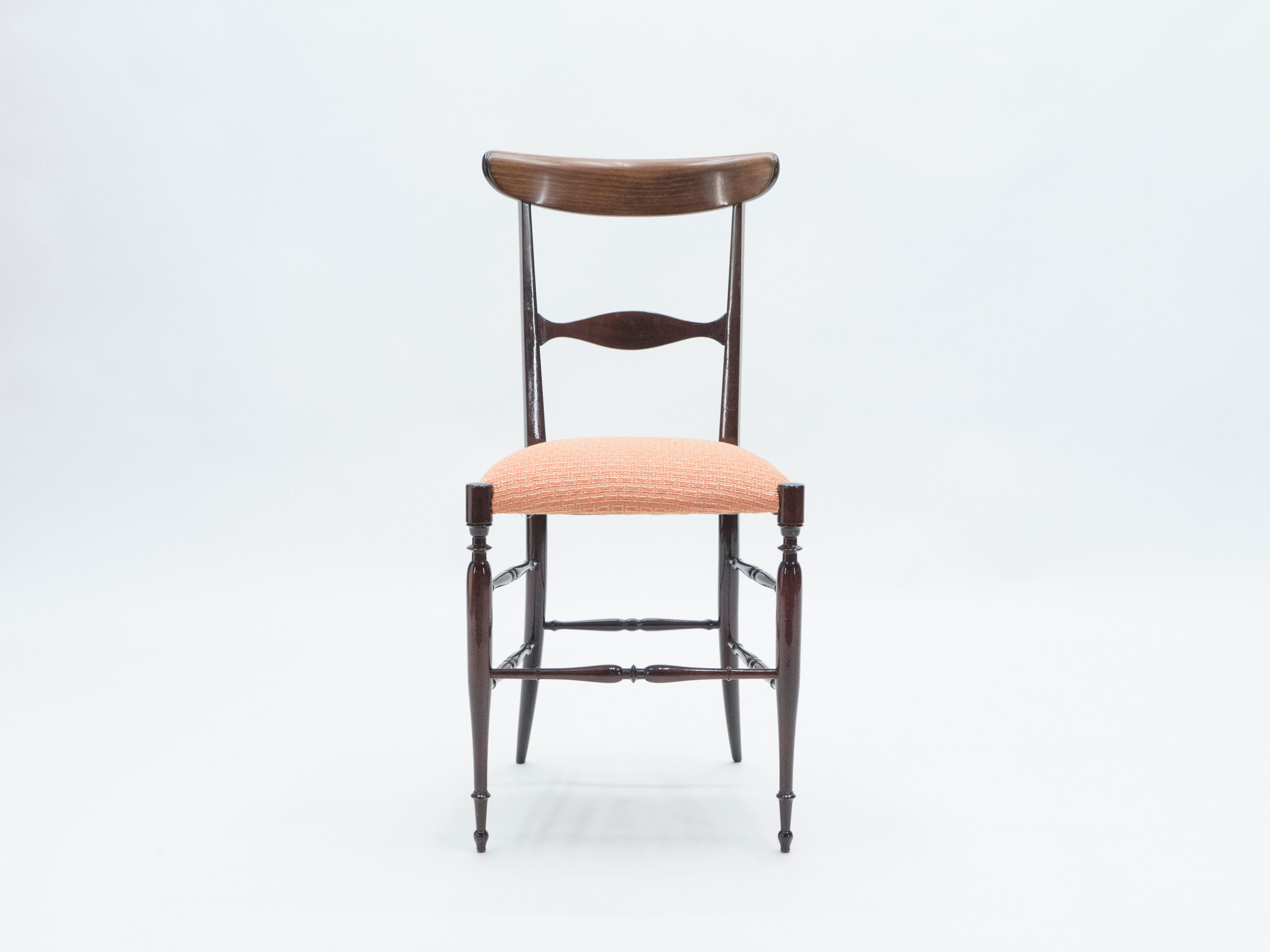 Rare pair of Campanino Chiavari walnut chairs by Fratelli Levaggi 1950