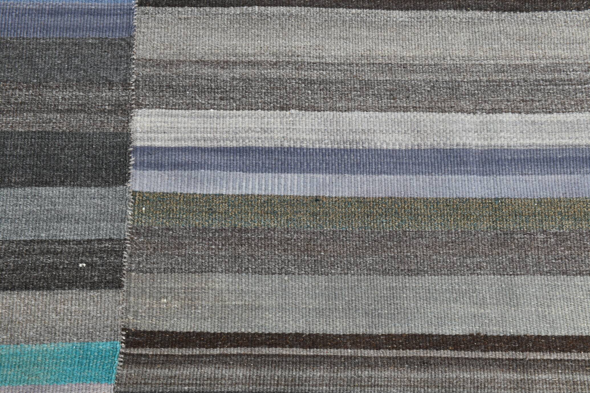 7x9 Gray & Teal Green Handmade Kilim Rug, 224x264Cm
