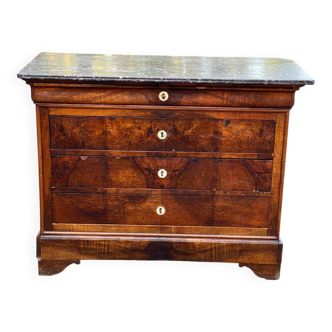 Vintage Louis Philippe commode in wood and grey marble from the 19th century.