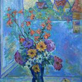 Oil painting on cardboard signed, dimensions: height - 88 cm, width - 75 cm.